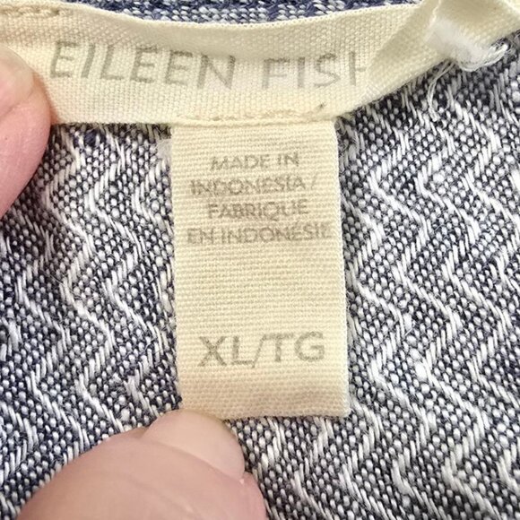 Eileen Fisher Blue Chevron Cap Sleeve Organic Linen Shift Dress Sz XL - Picture 9 of 10